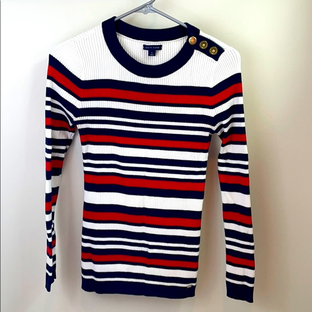 Tommy Hilfiger stripped sweater w/golden buttons